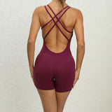 Woherb Honey Peach Hip Without Embarrassment Line Yoga Fitness Jumpsuit Show Back Up Hip Sports Jumpsuit Dancing Woman-Outfit