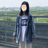 Woherb 2024 New Korean Version Of Denim Jacket Women's Loose Ins Versatile Medium Long Long Sleeve Student Jacket-Outfit