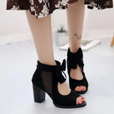 Women High Heels Summer Ladies Elegant Butterfly Knot Mesh Sandals Back Zipper Fish Mouth Party Sandalias Fashion Women