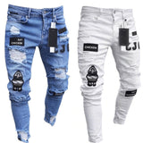 Bottoms 3 Styles Stretchy Ripped Skinny Biker Embroidery Print Jeans Destroyed Hole Slim Fit Scratched High Quality