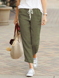 2022 Spring New Trousers Solid Color Cotton Linen Style Loose Casual Plus Size Drawstring Elastic Women