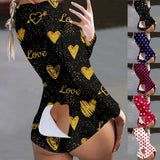 New Fashion Jumpsuit Women Sexy Button-down Love Heart Print Functional Buttoned Flap Adults Jumpsuit Bodys Para Mujer 703-1-Outfit