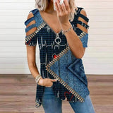 Blouses Shirts Pullover Blusa Hollow-Out Women Elegant Summer Fashion Tops Loose V_Neck 2021 Tee