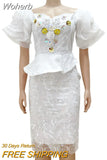 African Dresses For Women 2023 Elegant Flower Lace Midi Dress Sexy Mesh Short Puff Sleeve Robe Vestidos African Clothing-Outfit