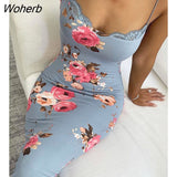 Women Sexy Lace Trim Spaghetti Strap Floral Print Dress 2022 Femme Elegant Bodycon Midi Robe Office Lady Outfits traf-Outfit