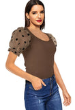 Sweet U-Neck Puff Sleeve Dot Print Regular