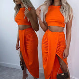 Fashion Lady Skirt Suits Sexy Sleeveless Tops And Casual Drawstring Skirts Outfits Summer Women Two Piece Sets