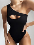 One Shoulder Hollow Out Black One Piece 2021 New Arrival Padded Beach Sexy Swimsuit Female Swimwear Women