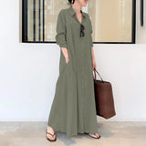 Solid Shirt Dress Women's Autumn Sundress 2022 ZANZEA Casual Long Sleeve Maxi Vestido Female Lapel Button Robe