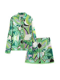 2023 New Women 2 pieces Sets Suits Fashion Summer Print Satin Shirts Tops and Mini Skirts Female Street Suit Clothing-Outfit
