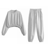 New Basic Short Style Sweater 8417803 Elastic Waist Jogging Trousers Set-Outfit