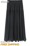 Spring Summer Slub Cotton Linen Midi Length A-Line Skirt Women High Waist Casual Eight Colors Skirt With Big Swing QT1737-Outfit