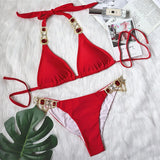 Woherb Hot-Selling New Crystal Diamond Chain Swimsuit Split Swimsuit Sexy