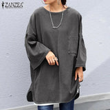 O Neck Long Sleeve Pullover 2022 ZANZEA Autumn Sweatshirt Fashion Solid Loose Hoodies Casual Tunic Tops Oversized
