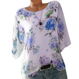 Plus Size S-5XL Blouse Loose Floral Print Slash Neck Blouse Pullover Tops Shirt womens tops and blouses camisas mujer
