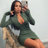 Knitted Cotton Dress Slim Skinny Long Sleeve Elegant Casual Ladies Autumn Sexy Mini Dress Women Black Party