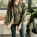 Women S-4XL Pure Tender Tunic Minimalist Fashion Autumn Crops Fit Harajuku Classy Student Streetwear V-neck New All-match-Outfit