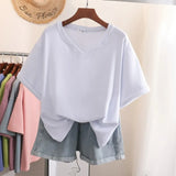 100% Cotton L-5XL Plus Size T Shirt Print Short Sleeve Women's Top Japanese Summer Sweet Couple V Neck Oversize T Shirts-Outfit