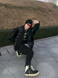 Baseball Jersey Clothes Men Leather Jacket Motorcycle Windbreaker Autumn Winter Hip-hop Embroidery Loose Casual Women Top