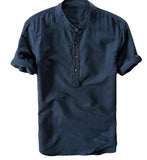 Summer Travel Holiday Men's Leisure Simple Small Fresh Linen Shirt Thin Solid Color Short-Sleeved Leisure