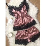 Lingerie Silk Lace Sleepwear Set Loose Sleeveless Babydoll Nightdress Shorts Pajama Nightgown Clothes Women Intimate