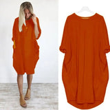 Dress Pocket Loose Dress Ladies O Neck Solid Casual Dress Women Party Dresses Women Dresses Summer 2021 Plus Size