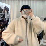 Lamb Velvet Jacket Men Zipper Stand Collar Short Cardigan Coat Autumn Winter Loose Casual Korean Turtleneck Fashion Female