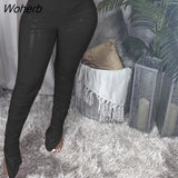 Women High Waist PU Leather Skinny Pants Solid Chic Streetwear Trousers-Outfit