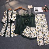 New Sex Black Homewear Five-Piece Set Of Fashion Lace Pyjamas Set Printed Women's
