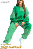 Color Block Patchwork Tracksuit Autumn Winter Clother for Women Sport Sweatshirt + Pants Two Piece Set Jogging Femme Suit-Outfit