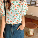 Blouses Women Tops Puff-sleeve Summer Thin Retro Korean All-match Classic Blusas De Mujer 2021 Temperament Harajuku Soft-Outfit