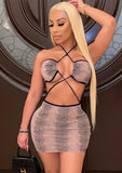 Sexy Printed Halter Straps Open Waist Bodycon Club