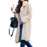 Women's Autumn And Winter Long Sleeves Collar Double-Sided Lady Plush Coat Long Coat Lamb Velvet