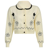 Embroidery Y2K Grunge Cute Cardigans Kawaii Autumn Retro Sweaters Single-breasted Knitted Crop Outfits 90s