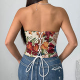 Monel Oil Painting Retro Court Tied With Fish Bone Corset Retro T-Clothing