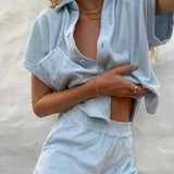 Solid Beach Two Piece Sets Summer Women Home Loungewear Cardigan Tops Tracksuit 2021 Ladies Workout Soft Shorts