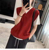 Retro Loose V-Collar Vest 2024 New Style Knitted Vest Women's Shoulder Vest-Outfit