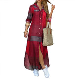 Long Shirt Dress Autumn Letter Print Irregular Beach Maxi Dress Elegant Turn Down Collar Long Sleeve Split Female
