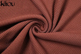 Kliou Ribbed Lace up Maxi Dress Women Sexy Solid Sleeveless Backless Body-Shaping Cut Out Skirt Party Clubwear Female