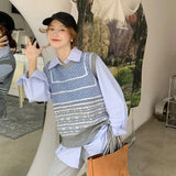 New Patchwork Women Sweater Vest Design O-neck Students Lovely Leisure Outwear Knitted Korean Style Fashion Gentle