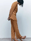 2023 Summer Women Print Pants Suits 2 piece sets Fashion Blazers Coats and Flare Pants Female Elegant Street Clothing-Outfit