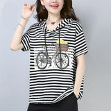 Size Women T Shirt Bicycle Print Summer Short Sleeve Female Tee