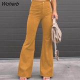 High-waisted Pants Women Winter Casual Loose Flared Pants Corduroy Solid Trousers Women Streetwear Pantalon 24279-Outfit
