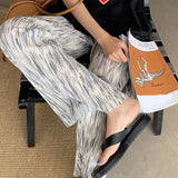 Summer Pleated Tie Dye Pants Women Korean Style Straight Wide Leg Trousers Woman High Waisted Streetwear Pants Feamle-Outfit