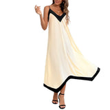 ZRN-Women's Asymmetrical Semi-Sheer Midi Dress, V Neck, Thin Straps, Female Dresses, Patchwork, Sexy Fashion-Outfit