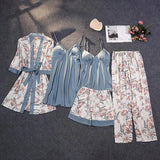 New Sex Black Homewear Five-Piece Set Of Fashion Lace Pyjamas Set Printed Women's