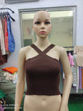Woherb Cross Hanging Neck Knit Sling Small Vest Bare Back Tight Show Thin Bandage Wipe-Outfit