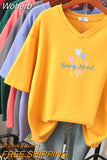 100% Cotton M-6XL T Shirt Heart Balloon Print Tshirt Short Sleeve Women's Top Summer Couple V Neck Oversized T Shirts-Outfit