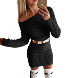 Woherb New In Long Fluorescent Color Twist Waist Open Shoulder Sweater Dress Hot Style Sweater-Outfit