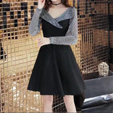 Autumn Sexy Mesh Patchwork Sequins Waist A-line Dresses Women Elegant Fashion Evening Party Dress Vestidos De Fiesta 5XL-Outfit